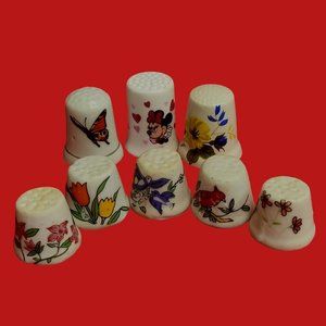 Vintage Thimbles Floral Butterfly Mickey Mouse Set of 8